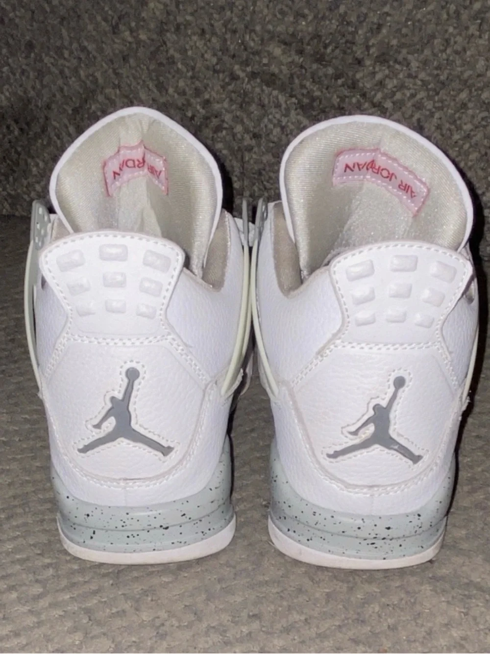 Jordan White Sneakers with Grey Speckle and Red Jumpman